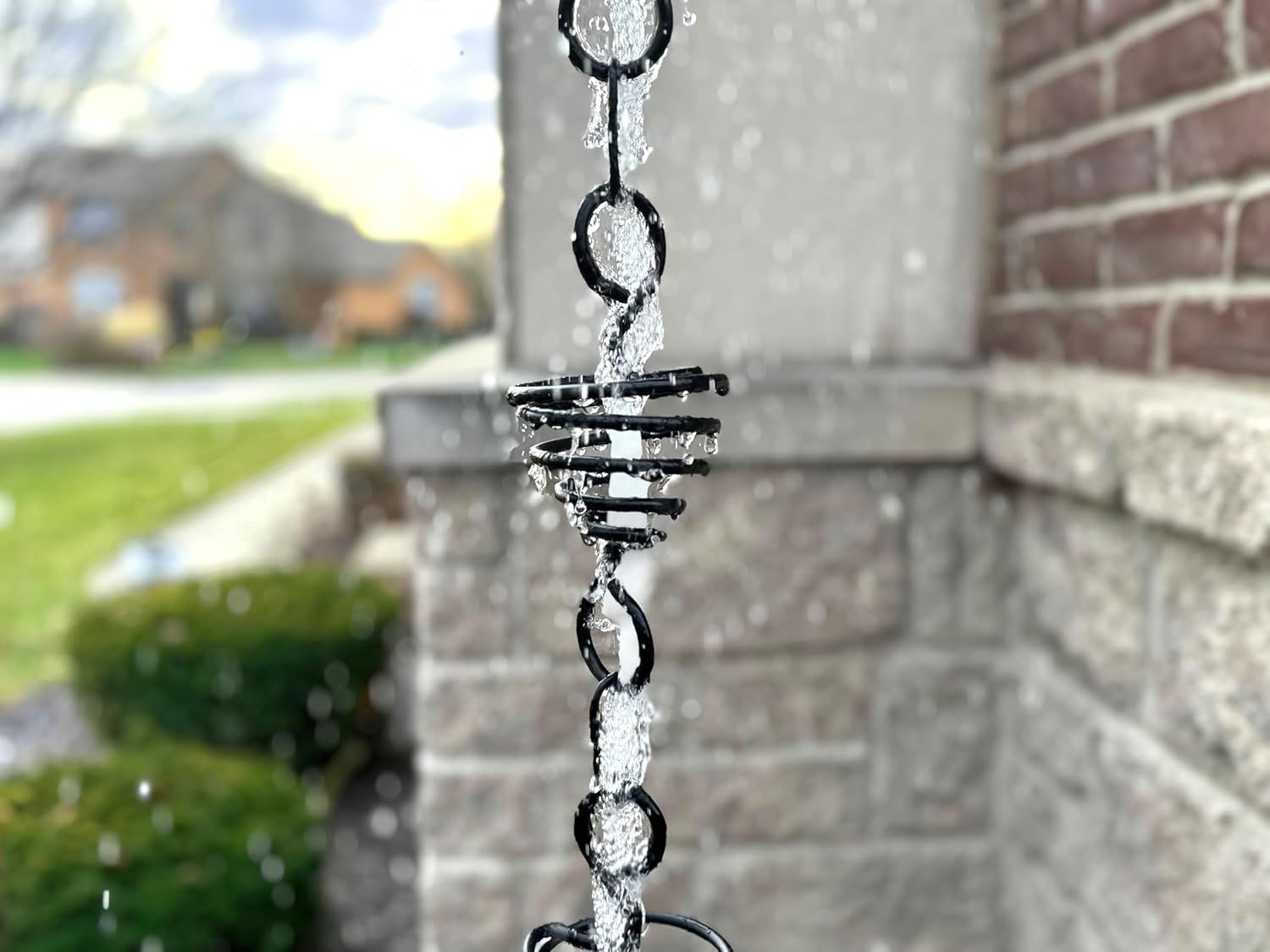 Rain Chain for Gutter Downspout, 8.5 FT, Black Powder Coated Metal O3216