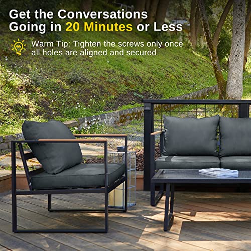 4-Piece Outdoor Patio Set with Sofa and Tempered Glass Table F97509