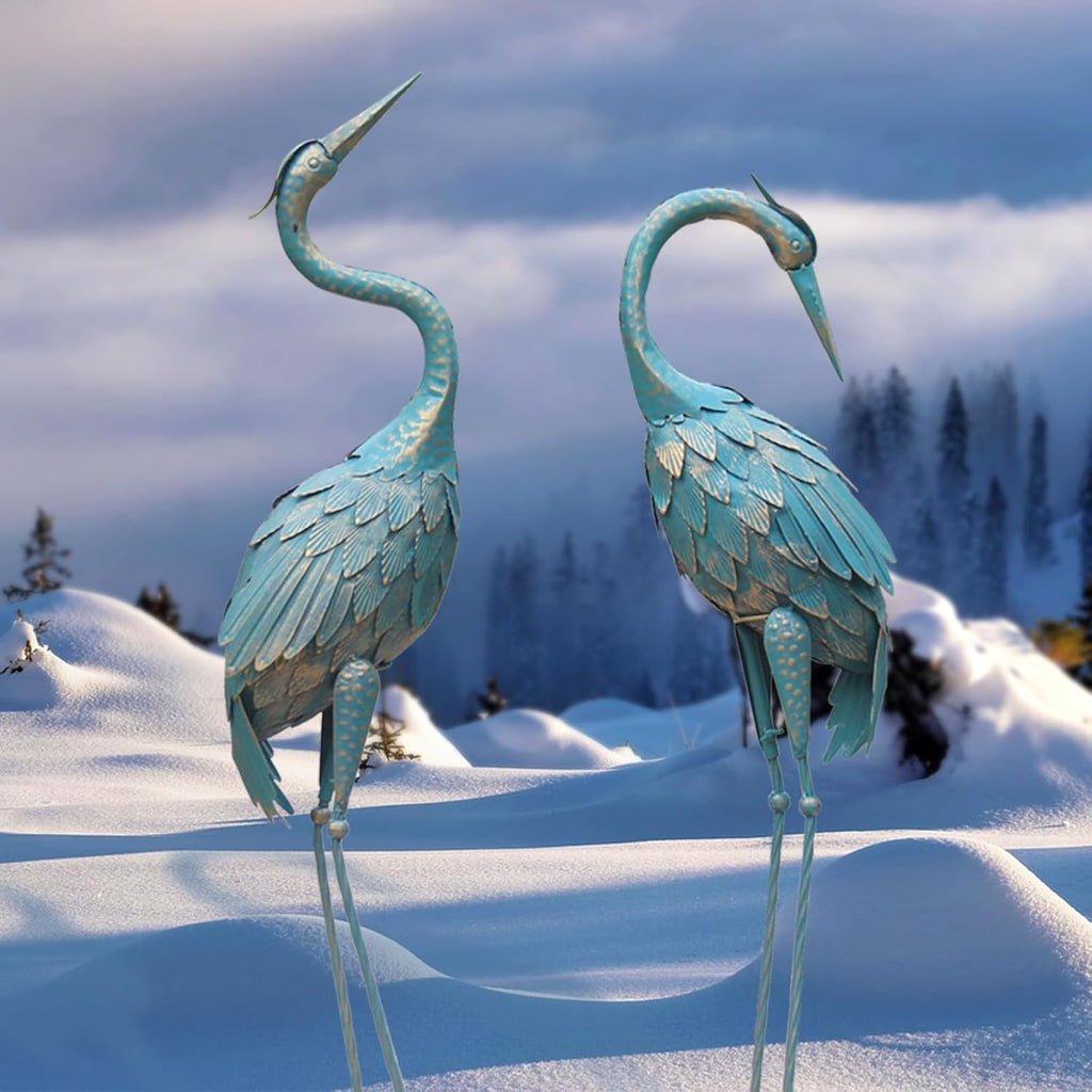 Metal Crane Garden Statue Décor, Set of 2, Outdoor Yard Art E696654