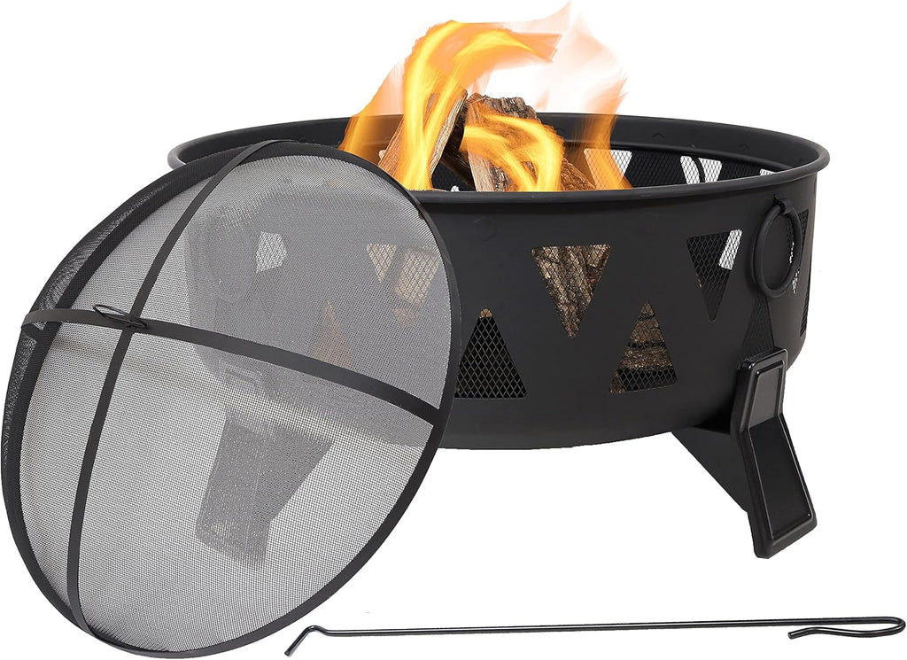 25-Inch Steel Wood-Burning Fire Pit with Poker and Spark Screen L942592