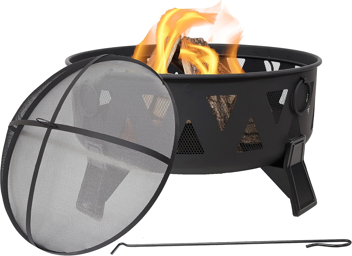 25-Inch Steel Wood-Burning Fire Pit with Poker and Spark Screen L942592
