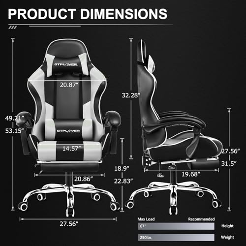 Gaming Chair with Footrest and Lumbar Support, Height Adjustable, 360° Swivel, Blue U7447