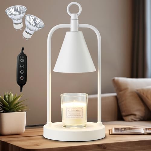 Candle Warmer Lamp with Timer, Electric Candle Wax Warmer for Various Size Candle Jar, Wax Melter with 2 Bulbs, Dimmable Candle Warmer for Home Decor, Mothers Day Gifts, Gold with Black