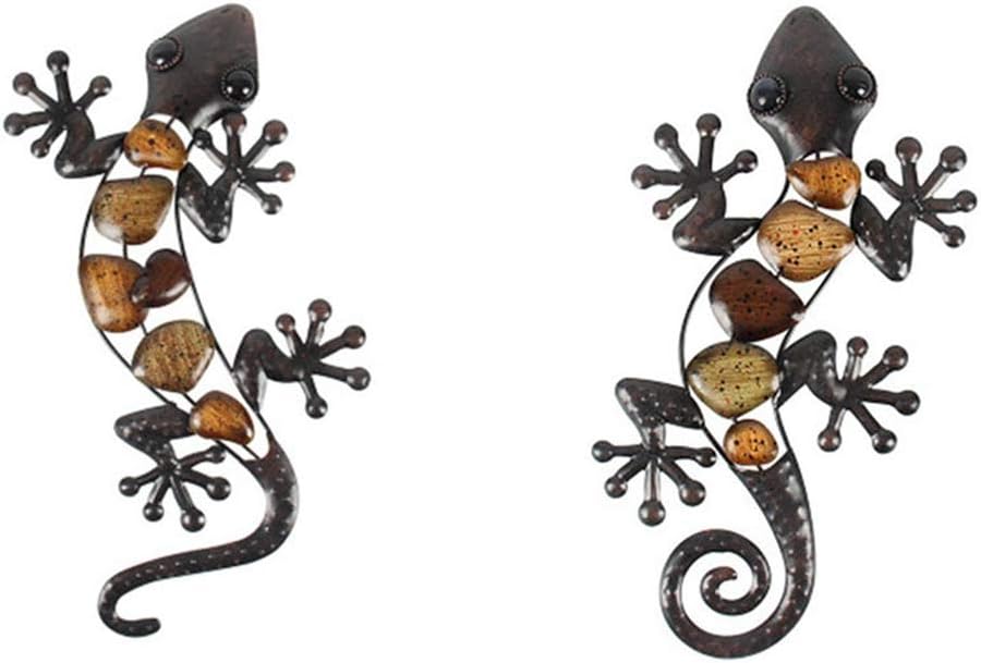 Home Decor Metal Gecko Wall for Garden Decoration Outdoor Statues Accessories Sculptures (2 Pack)