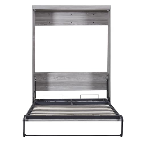 Murphy Bed Chest with Shelves, Foldable Wood Platform Bed Frame I45495