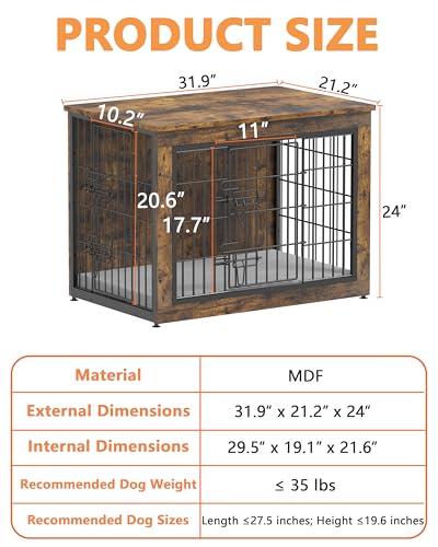 Dog Crate Furniture with Cushion, Heavy-Duty Metal Mesh, Wooden End Table with Double Doors, Indoor Kennel for Small Breed, Grey K856
