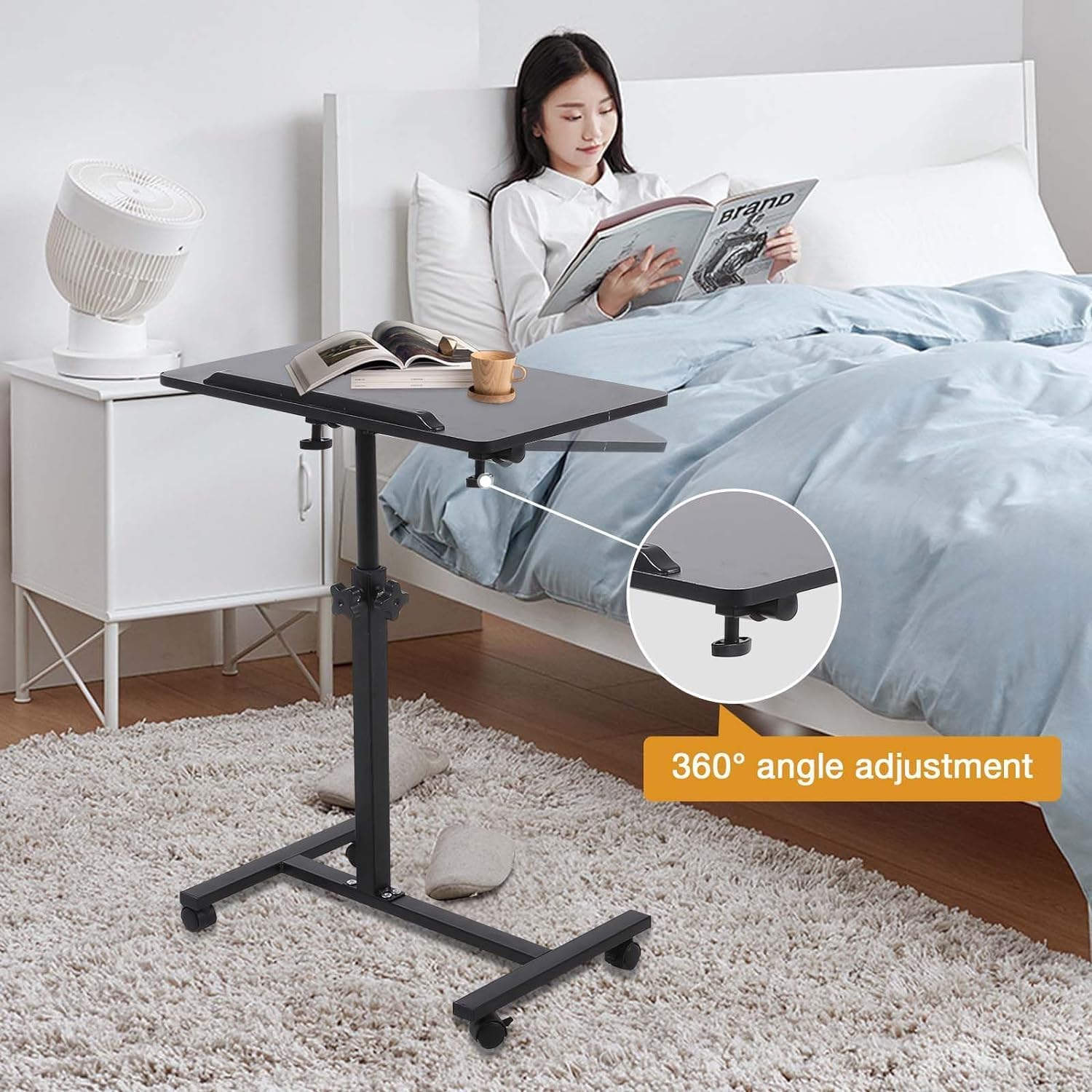 Adjustable Overbed Table with Wheels for Hospital and Home Use J8519