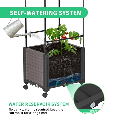 Raised Garden Bed with Trellis & Wheels for Climbing Plants W553049