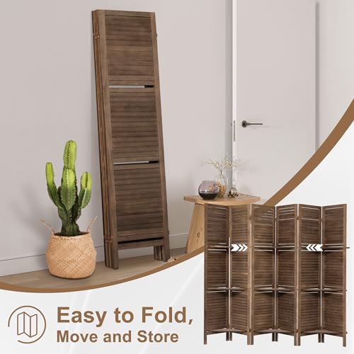 6 Panel Wooden Room Divider with Shelves B102027