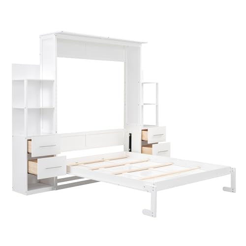 Queen Size Murphy Bed with Cabinet and LED Lights P178570