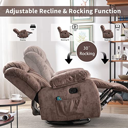 Massage Swivel Rocker Recliner Chair with Heat and Vibration, 360 Degree Swivel Manual Recliners, Grey Y4896