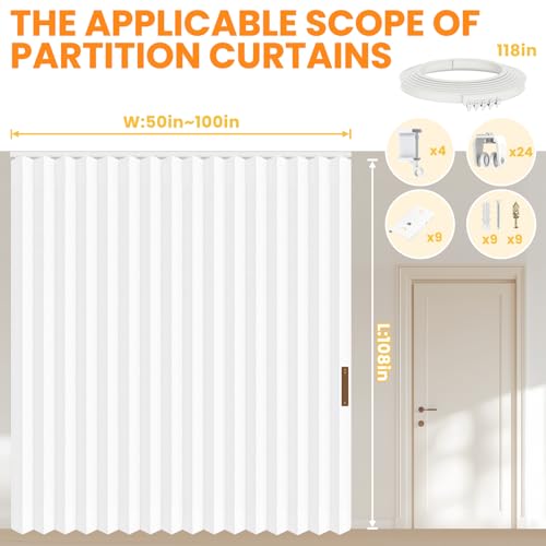 Accordion Room Divider Curtains with Ceiling Track, Grey, W100 x L84 J296