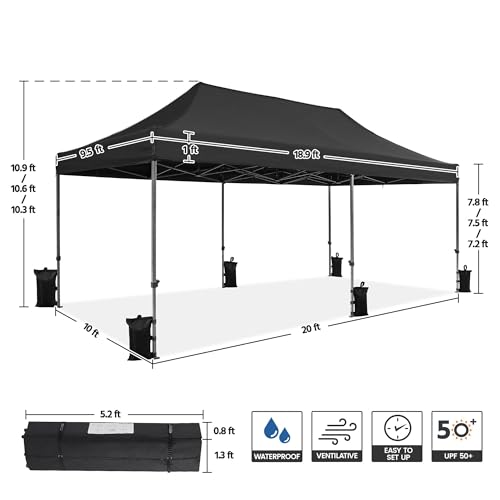 Heavy Duty Pop Up Canopy Tent 10x20 with Wheeled Carry Bag, White X6840