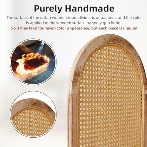 Foldable Wooden Room Divider with Hand-Woven Rattan Panels X6131