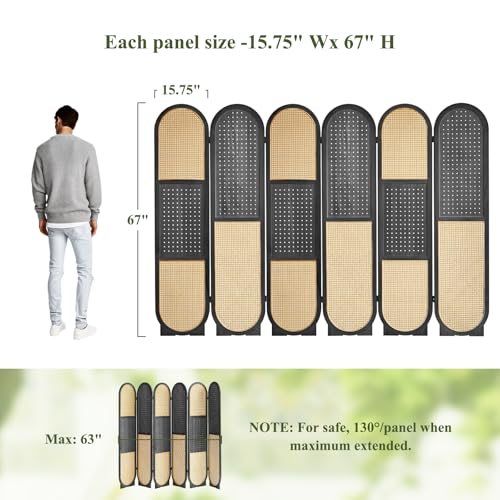 Wooden Pegboard Room Divider, 5.6Ft Folding Privacy Screen P5676