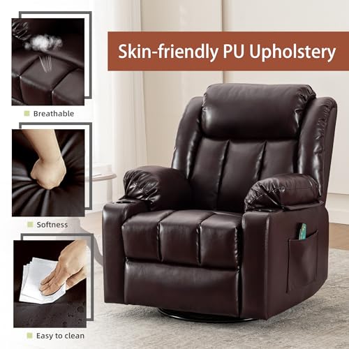 Swivel Recliner Chair for Adults with Massage and Heat, Fabric, Lime Gray B7507