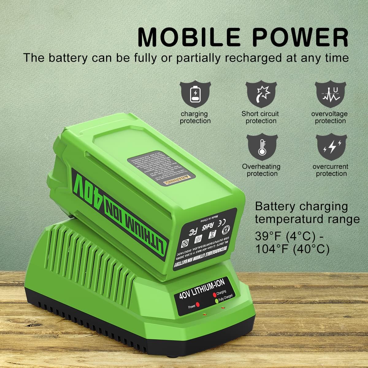 6.5Ah 40V Battery Replacement for Greenworks 40V Tools L614006