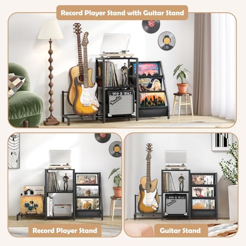 Record Player Stand with Guitar and Vinyl Storage Z518258