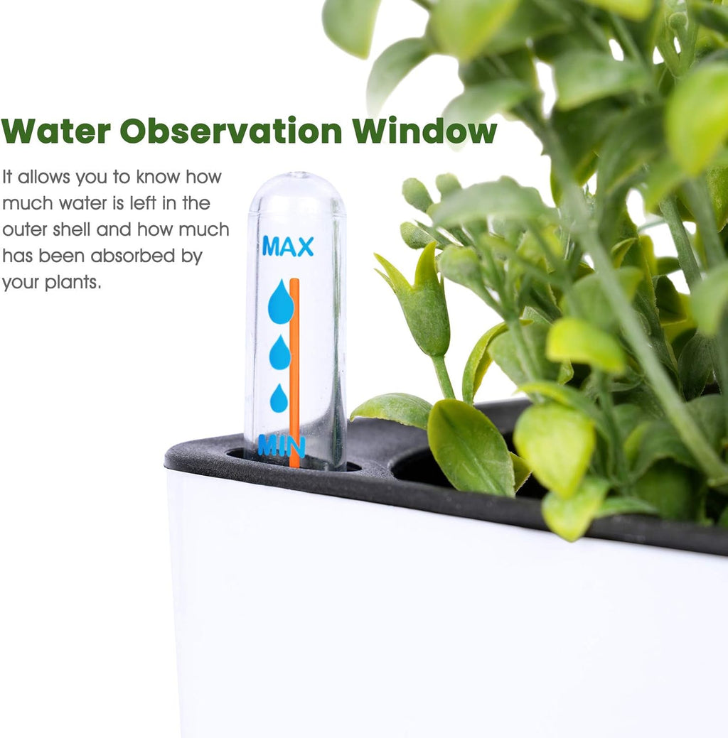 Self-Watering Rectangular Planters for Indoor Herb Garden, 2-Pack with Water Gauge P2110