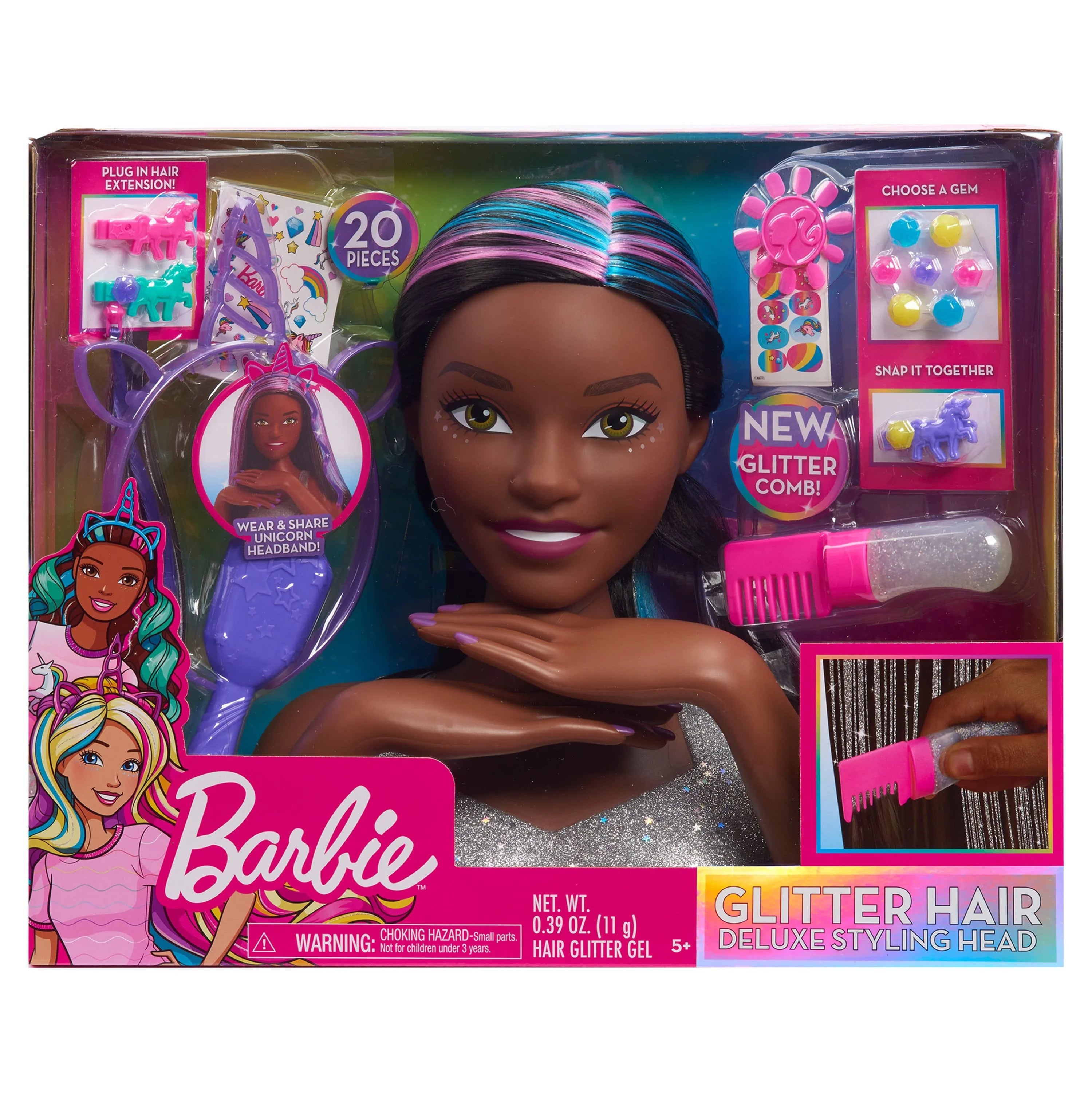 Glitter and Go Styling Head with Black Hair, Kids Toy for Ages 5 Up E551