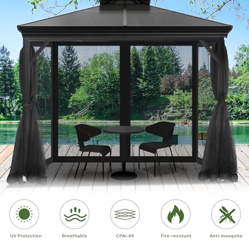 10x10 ft Gazebo Replacement Mosquito Netting with Zippers, 4-Panel Sidewall Y911936