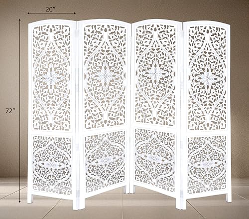 4 Panel Folding Wood Room Divider, Antique Brown, 72 x 80 L396608