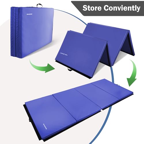Folding Exercise Gymnastics Mat, 4x8x2 Inch, High-Density Anti-Tear, Portable with Carrying Handles J951