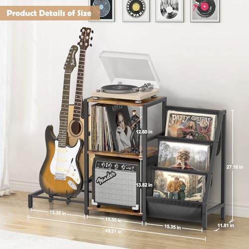 Record Player Stand with Guitar and Vinyl Storage Z518258