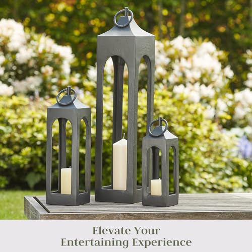 Black Metal Lantern with Glass Panels for Indoor Outdoor Decor P900181