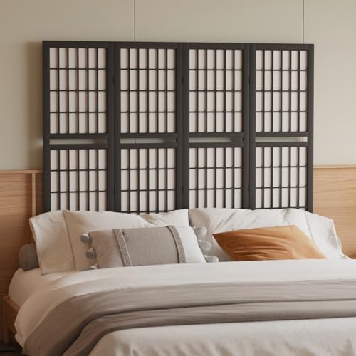 Japanese Shoji Folding Room Divider, 4 Panels, Black T762554