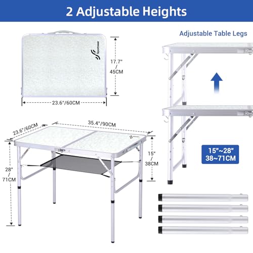 Adjustable Height Folding Camping Table with Mesh Layer Y4319