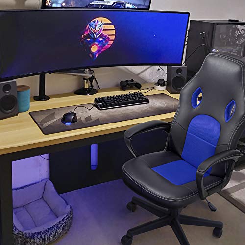 High Back Ergonomic Leather Gaming Chair, Adjustable (Blue) R643180