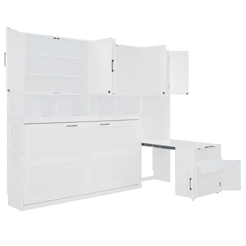 Twin Murphy Bed with Wall Frame, Closet, Drawers and Desk, White D510253