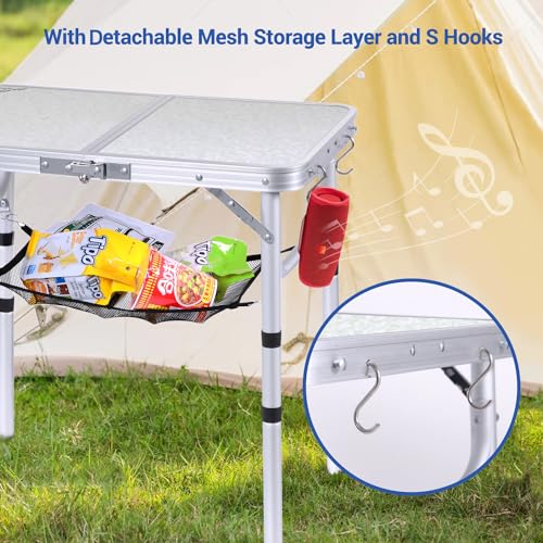Adjustable Height Folding Camping Table with Mesh Layer Y4319