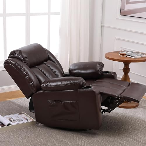 Swivel Recliner Chair for Adults with Massage and Heat, Fabric, Lime Gray B7507