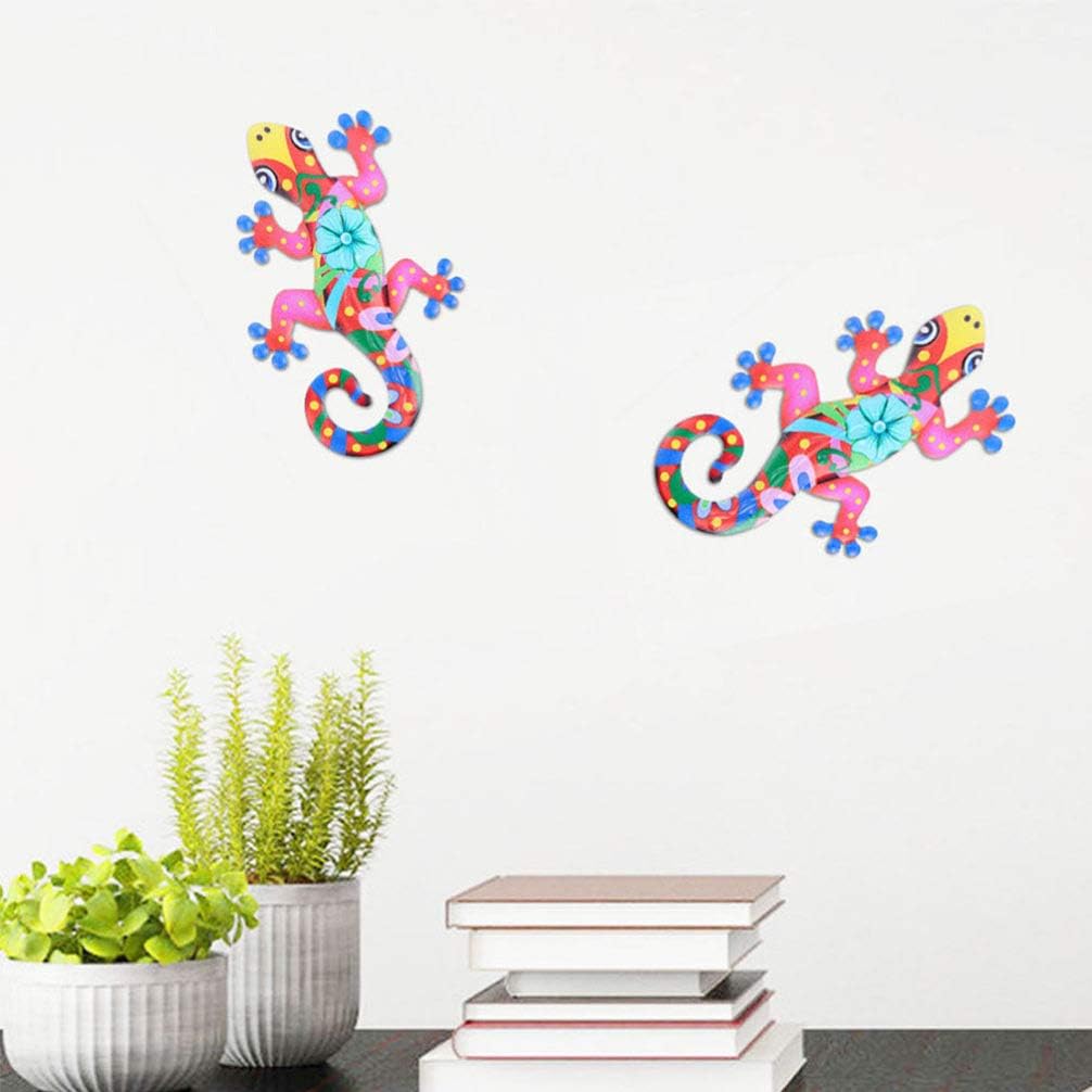 Iron Gecko Wall Art Decor 3D Metal Sculpture Hanging Ornament C7977