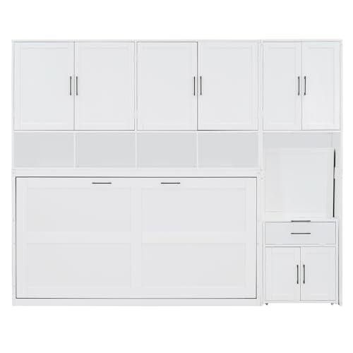 Twin Murphy Bed with Wall Frame, Closet, Drawers and Desk, White D510253
