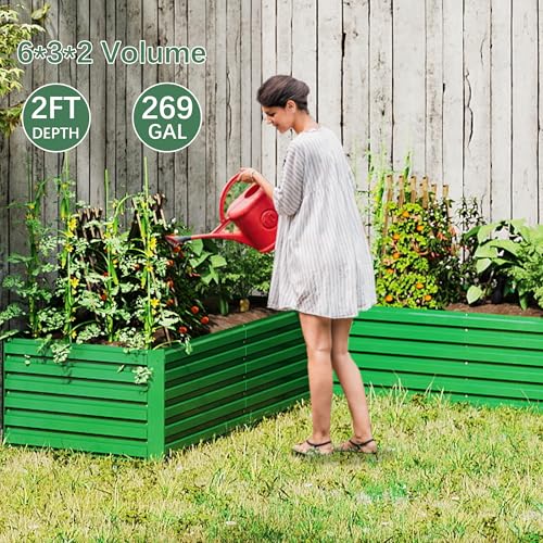 Galvanized Raised Garden Bed 8x4x2ft, Large Metal Planter Box for Vegetables, Flowers, Herbs J9369