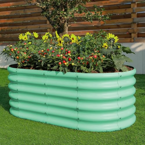 Galvanized Raised Garden Bed Kit, Oval Metal Planter Box for Vegetables E707229