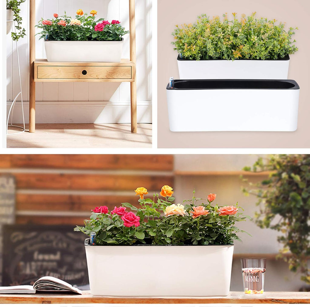 Self-Watering Rectangular Planters for Indoor Herb Garden, 2-Pack with Water Gauge P2110