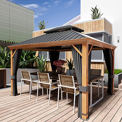 10' x 12' Hardtop Gazebo with Galvanized Steel Double Roof, Netting and Curtains W925480