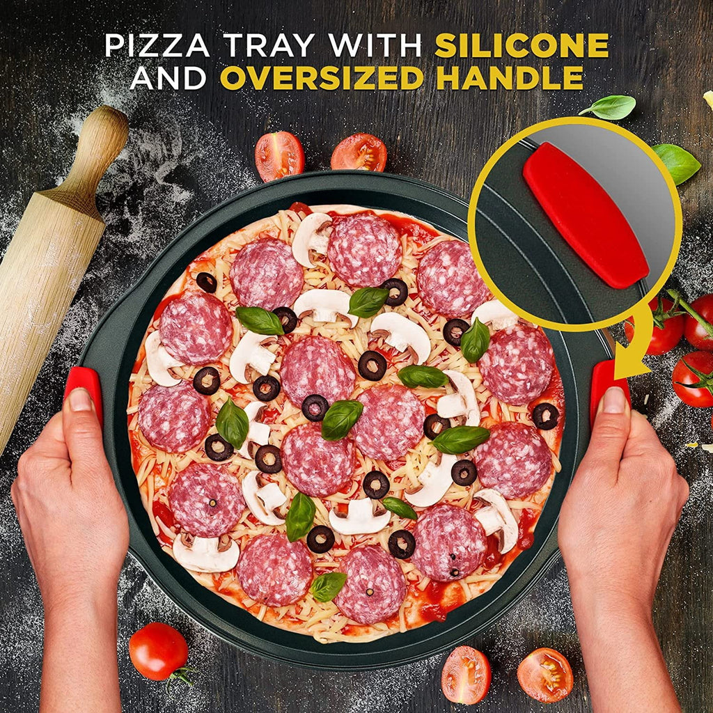 Non-Stick Round Pizza Pan with Perforated Holes and Silicone Handle O511207