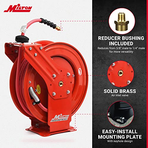Air Hose Reel with Auto-Retractable Steel Dual Arm, 50 ft. Hybrid Rubber Hose, 300 PSI T991274