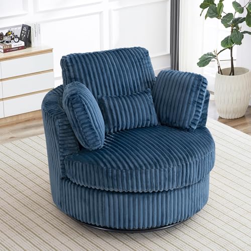Swivel Barrel Chair with Ottoman for Living Room Bedroom, White W553228