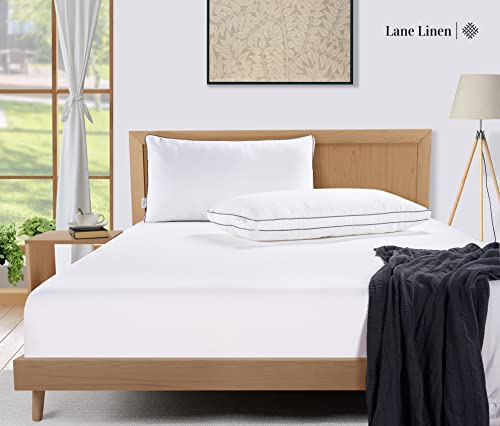 Bed Pillows King Size Set of 2 - Soft Gusseted Pillow for Sleepers - Down Alternative - White N2389