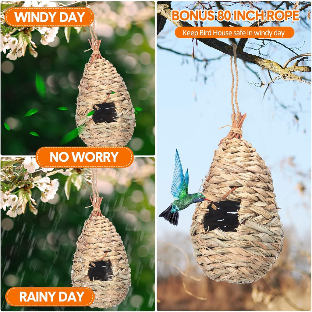 Hummingbird Nest Houses for Outside Hanging, Hand Woven Natural Fiber, 8 Pack X9654