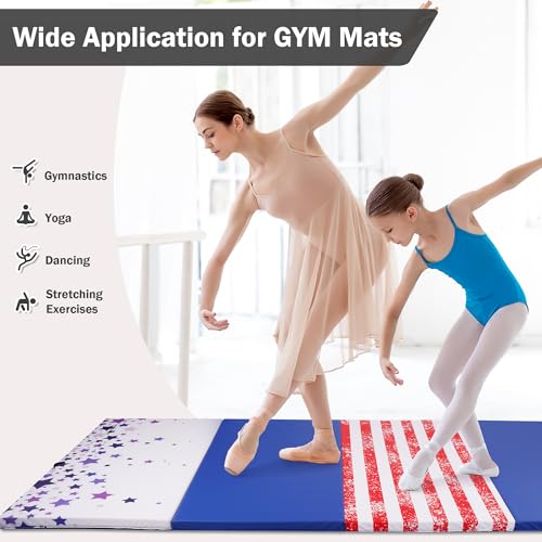 Folding Exercise Gymnastics Mat, 4x8x2 Inch, High-Density Anti-Tear, Portable with Carrying Handles J951