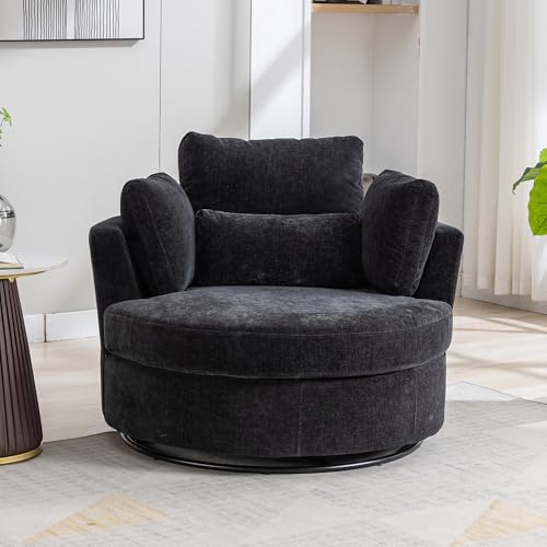 Oversized Swivel Barrel Chair with Ottoman, Chenille, Beige X252712