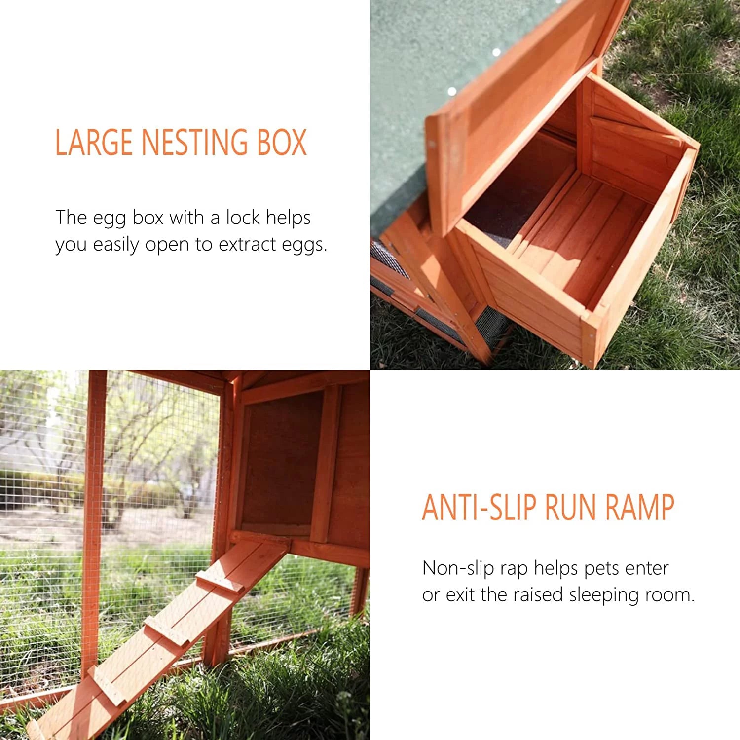 Outdoor Wooden Chicken Coop with Ramp and Nesting Box U4043