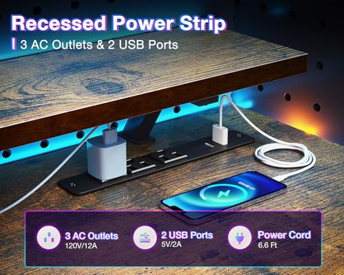 Reversible Gaming Desk with USB Charging Port and LED Lights, 40 Inch Computer Desk with Storage Shelves C134